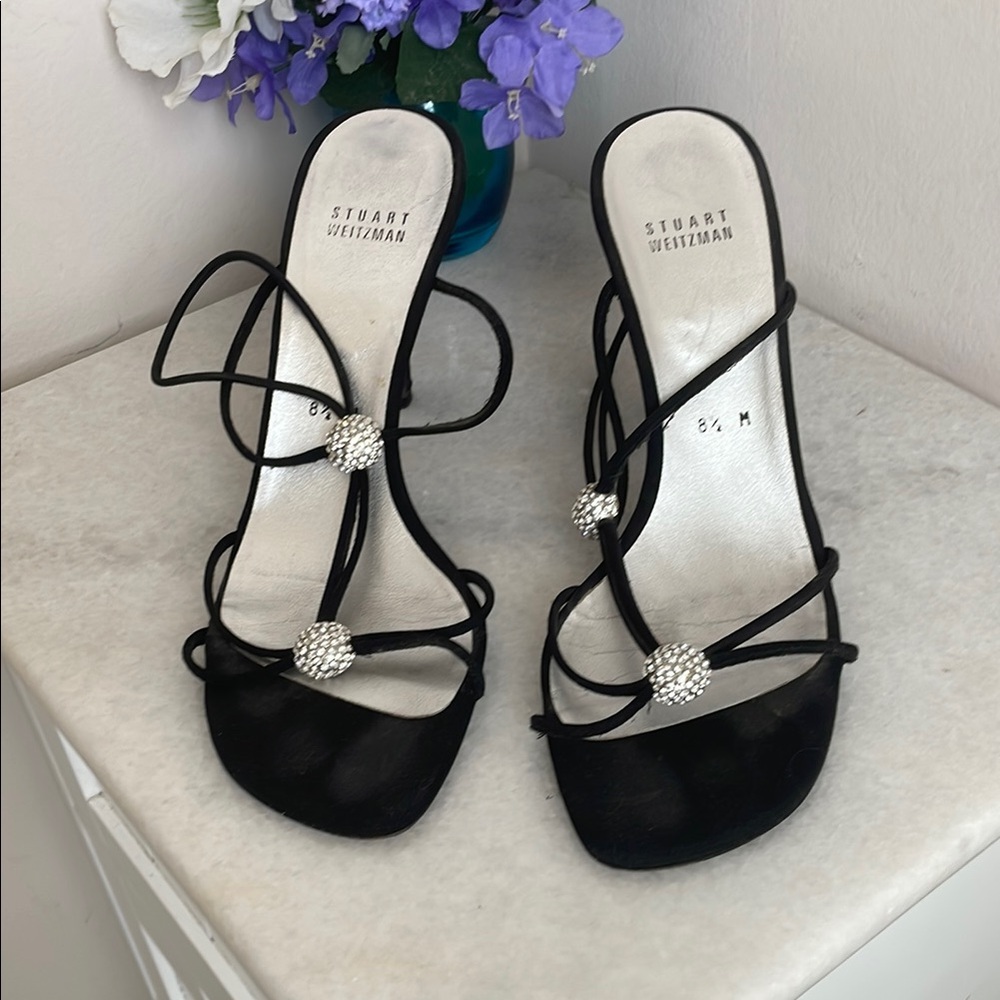 Stuart Weitzman Black Strappy Heels Sz 8.5 M